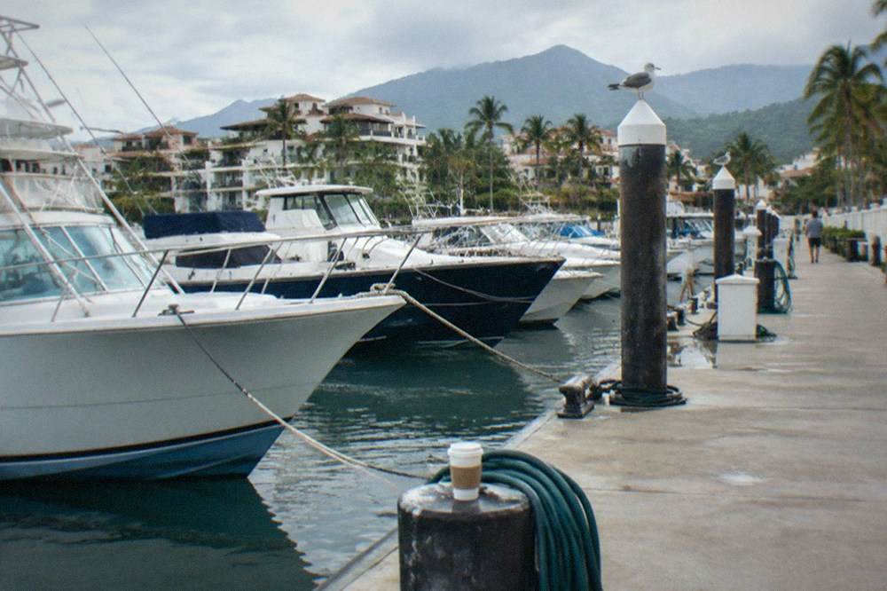 A marina dock in Puerto Vallarta with tour boats moored in the morning